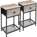 Comodini con parte superiore in legno greige set da 2, 1 cassetto e ripiano aperto