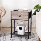 Comodini con parte superiore in legno greige set da 2, 1 cassetto e ripiano aperto