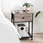 Comodini con parte superiore in legno greige set da 2, 1 cassetto e ripiano aperto