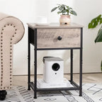 Comodini con parte superiore in legno greige set da 2, 1 cassetto e ripiano aperto