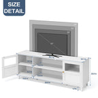 Mobile porta TV bianco con luci LED, mensole aperte e armadietto, adatto per TV fino a 65"