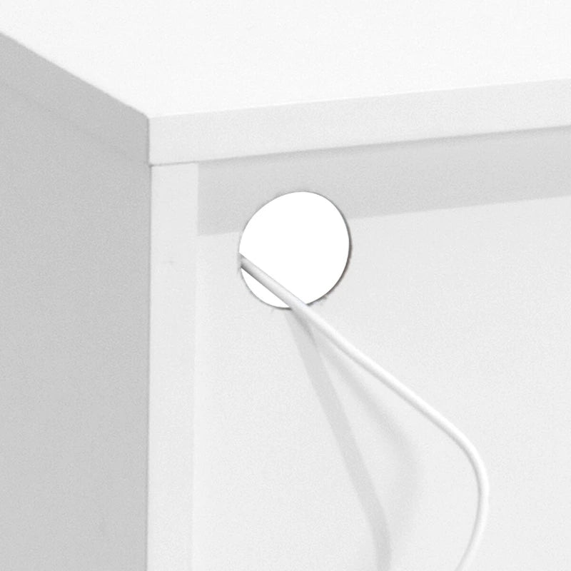 Mobile porta TV bianco con luci LED, mensole aperte e armadietto, adatto per TV fino a 65"