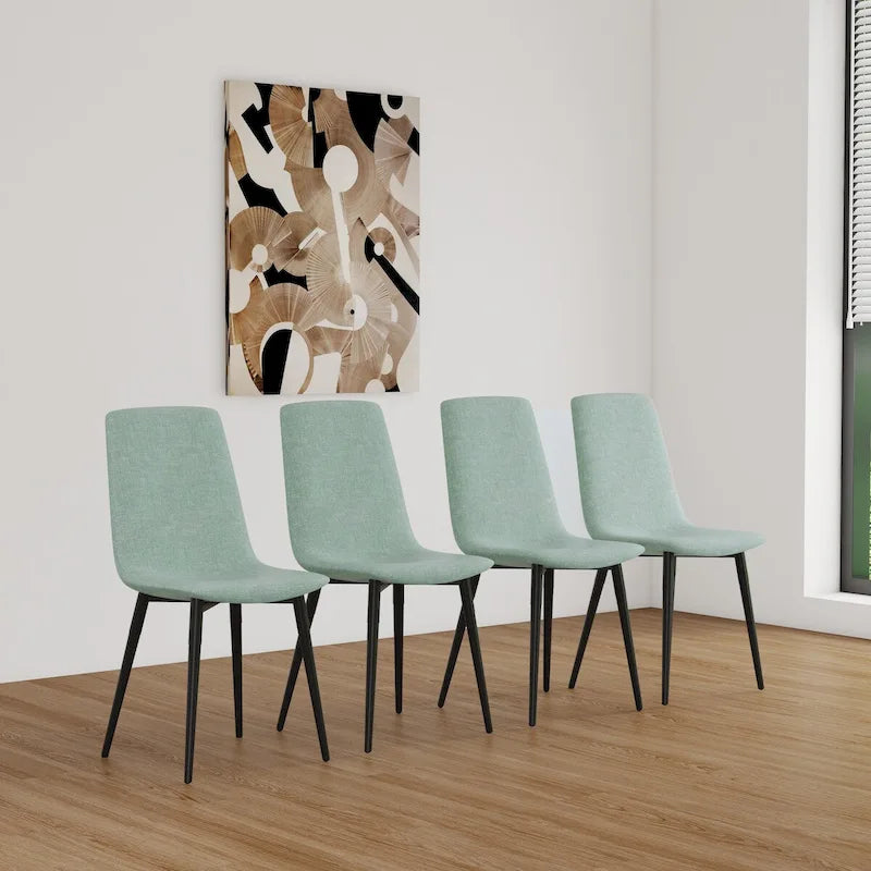 Set di 4 sedie da pranzo imbottite, sedile in tessuto di lino, gambe in metallo nero, caramello/beige/marrone/grigio/verde