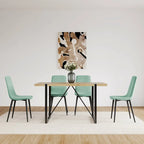 Set di 4 sedie da pranzo imbottite, sedile in tessuto di lino, gambe in metallo nero, caramello/beige/marrone/grigio/verde