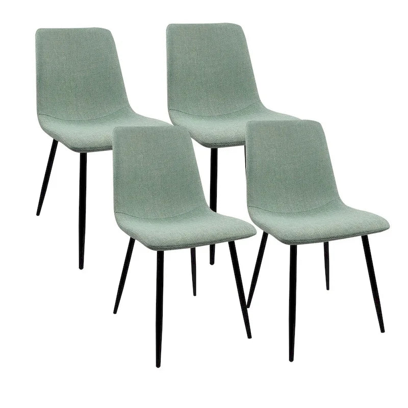 Set di 4 sedie da pranzo imbottite, sedile in tessuto di lino, gambe in metallo nero, caramello/beige/marrone/grigio/verde