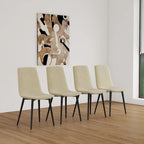 Set di 4 sedie da pranzo imbottite, sedile in tessuto di lino, gambe in metallo nero, caramello/beige/marrone/grigio/verde