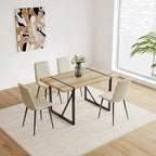 Set di 4 sedie da pranzo imbottite, sedile in tessuto di lino, gambe in metallo nero, caramello/beige/marrone/grigio/verde
