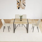 Set di 4 sedie da pranzo imbottite, sedile in tessuto di lino, gambe in metallo nero, caramello/beige/marrone/grigio/verde