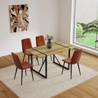 Set di 4 sedie da pranzo imbottite, sedile in tessuto di lino, gambe in metallo nero, caramello/beige/marrone/grigio/verde