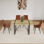 Set di 4 sedie da pranzo imbottite, sedile in tessuto di lino, gambe in metallo nero, caramello/beige/marrone/grigio/verde