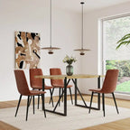 Set di 4 sedie da pranzo imbottite, sedile in tessuto di lino, gambe in metallo nero, caramello/beige/marrone/grigio/verde