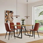 Set di 4 sedie da pranzo imbottite, sedile in tessuto di lino, gambe in metallo nero, caramello/beige/marrone/grigio/verde