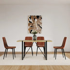 Set di 4 sedie da pranzo imbottite, sedile in tessuto di lino, gambe in metallo nero, caramello/beige/marrone/grigio/verde
