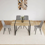 Set di 4 sedie da pranzo imbottite, sedile in tessuto di lino, gambe in metallo nero, caramello/beige/marrone/grigio/verde