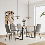 Set di 4 sedie da pranzo imbottite, sedile in tessuto di lino, gambe in metallo nero, caramello/beige/marrone/grigio/verde