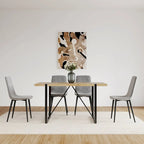 Set di 4 sedie da pranzo imbottite, sedile in tessuto di lino, gambe in metallo nero, caramello/beige/marrone/grigio/verde