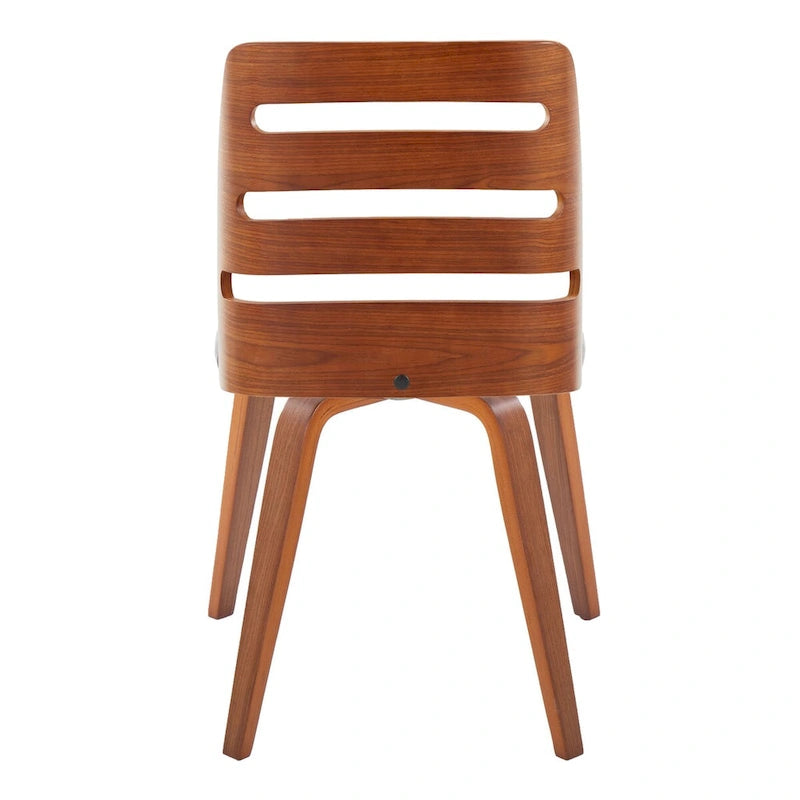 Sedia da pranzo con schienale a pioli e gambe in legno curvato, tessuto crema/grigio e legno naturale/noce, set da 2