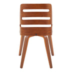 Sedia da pranzo con schienale a pioli e gambe in legno curvato, tessuto crema/grigio e legno naturale/noce, set da 2
