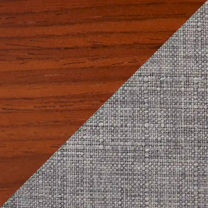 Sedia da pranzo con schienale a pioli e gambe in legno curvato, tessuto crema/grigio e legno naturale/noce, set da 2