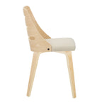 Sedia da pranzo con schienale a pioli e gambe in legno curvato, tessuto crema/grigio e legno naturale/noce, set da 2
