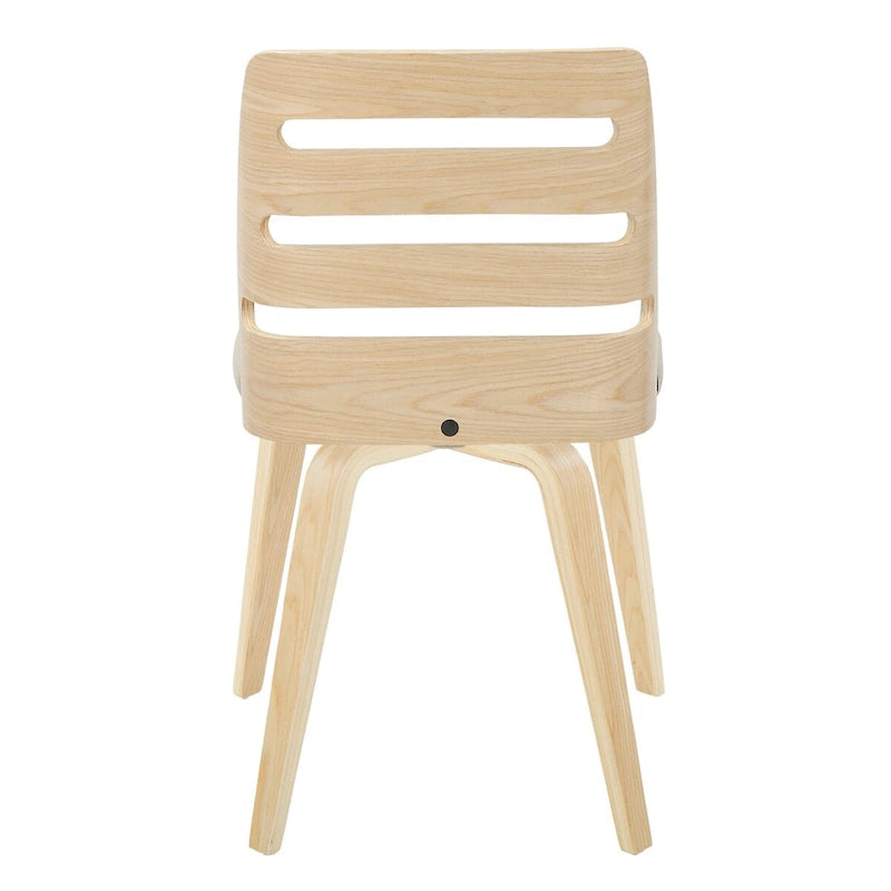 Sedia da pranzo con schienale a pioli e gambe in legno curvato, tessuto crema/grigio e legno naturale/noce, set da 2
