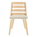 Sedia da pranzo con schienale a pioli e gambe in legno curvato, tessuto crema/grigio e legno naturale/noce, set da 2