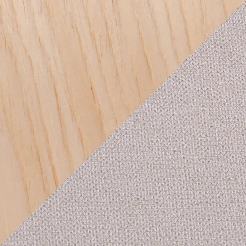 Sedia da pranzo con schienale a pioli e gambe in legno curvato, tessuto crema/grigio e legno naturale/noce, set da 2