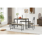 Set tavolo da pranzo industriale marrone/grigio con 2 panche e 2 sedie con schienale, 4 posti