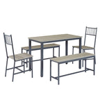 Set tavolo da pranzo industriale marrone/grigio con 2 panche e 2 sedie con schienale, 4 posti