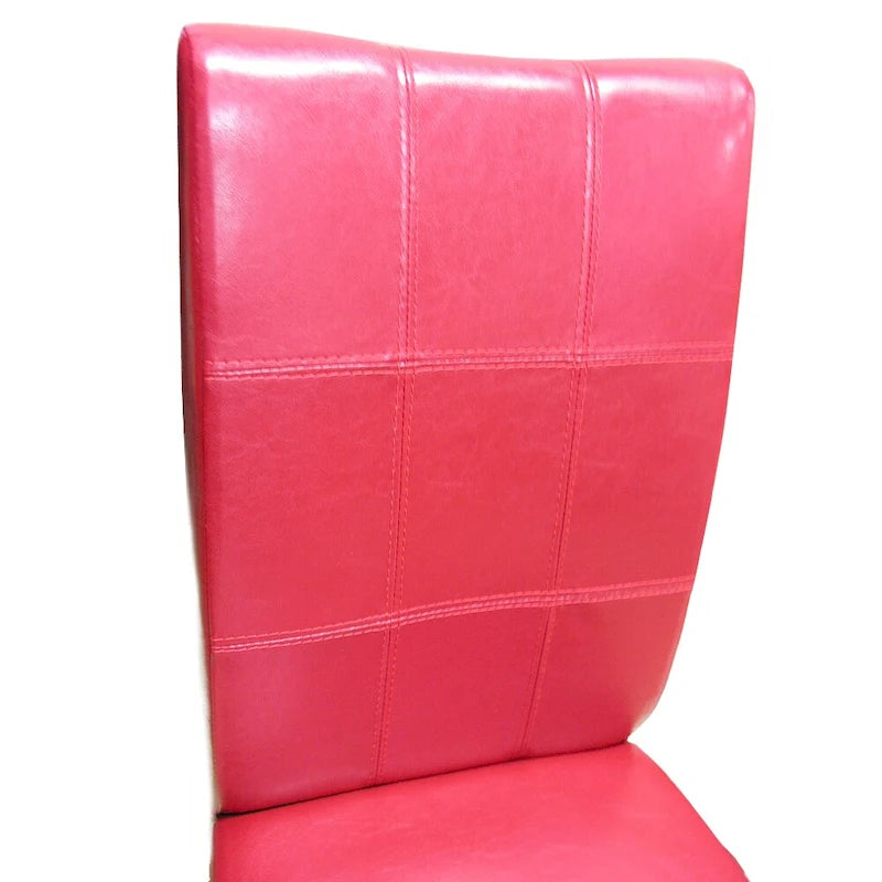 Sedie da pranzo in pelle bi-cast rossa, gambe color espresso, set da 4
