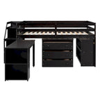 Letto a soppalco full-size Espresso/Grigio/Bianco con scrivania, cassetti e mensole, per 1