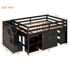 Letto a soppalco full-size Espresso/Grigio/Bianco con scrivania, cassetti e mensole, per 1