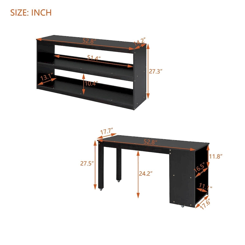 Letto a soppalco full-size Espresso/Grigio/Bianco con scrivania, cassetti e mensole, per 1
