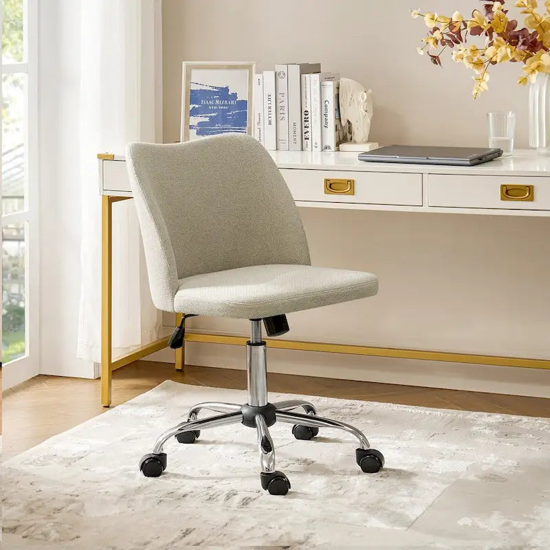 Sedia da ufficio senza braccioli grigia/marrone chiaro/avorio/senape/beige con ruote, regolabile in altezza, per 1 persona