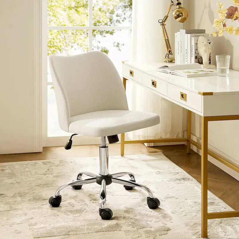Sedia da ufficio senza braccioli grigia/marrone chiaro/avorio/senape/beige con ruote, regolabile in altezza, per 1 persona