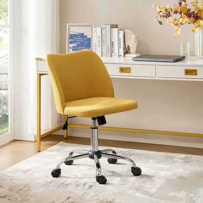 Sedia da ufficio senza braccioli grigia/marrone chiaro/avorio/senape/beige con ruote, regolabile in altezza, per 1 persona