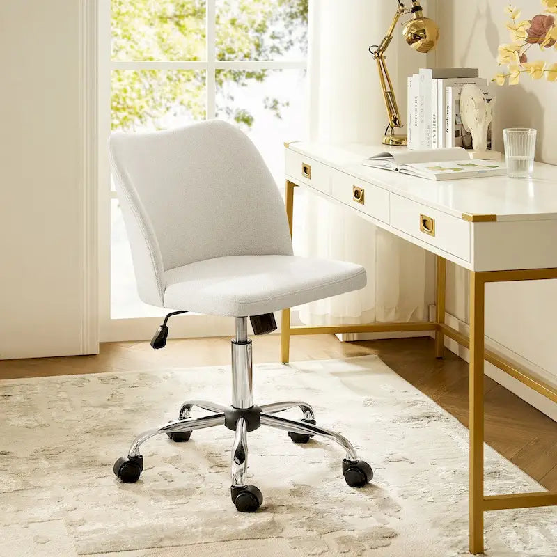Sedia da ufficio senza braccioli grigia/marrone chiaro/avorio/senape/beige con ruote, regolabile in altezza, per 1 persona