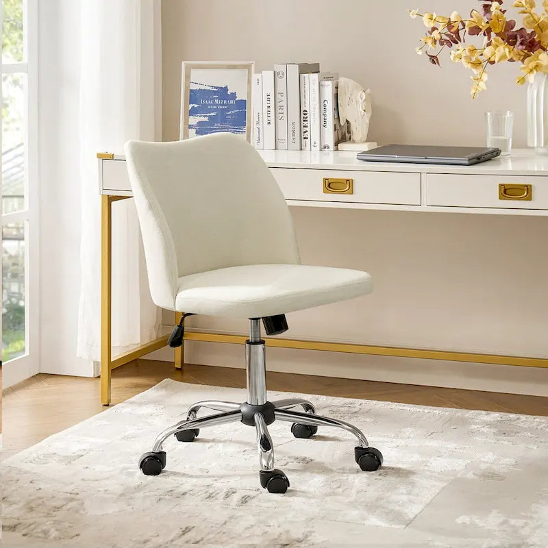 Sedia da ufficio senza braccioli grigia/marrone chiaro/avorio/senape/beige con ruote, regolabile in altezza, per 1 persona