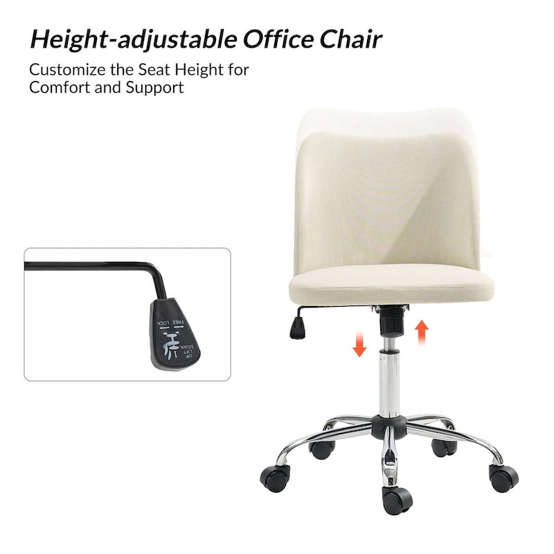 Sedia da ufficio senza braccioli grigia/marrone chiaro/avorio/senape/beige con ruote, regolabile in altezza, per 1 persona