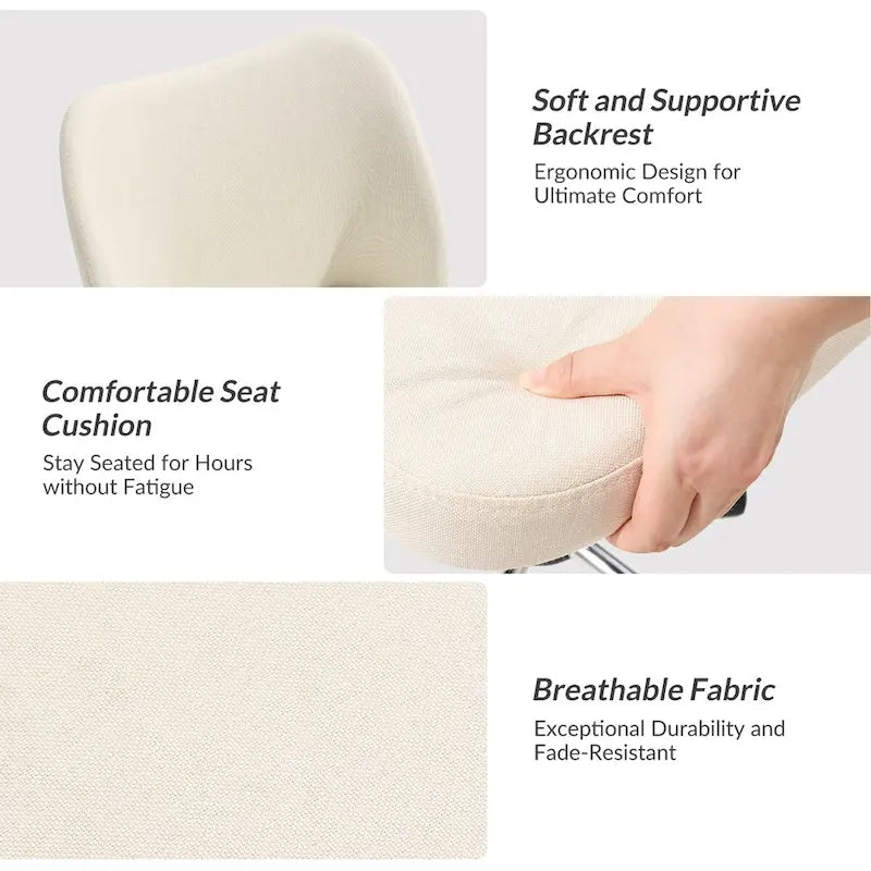 Sedia da ufficio senza braccioli grigia/marrone chiaro/avorio/senape/beige con ruote, regolabile in altezza, per 1 persona