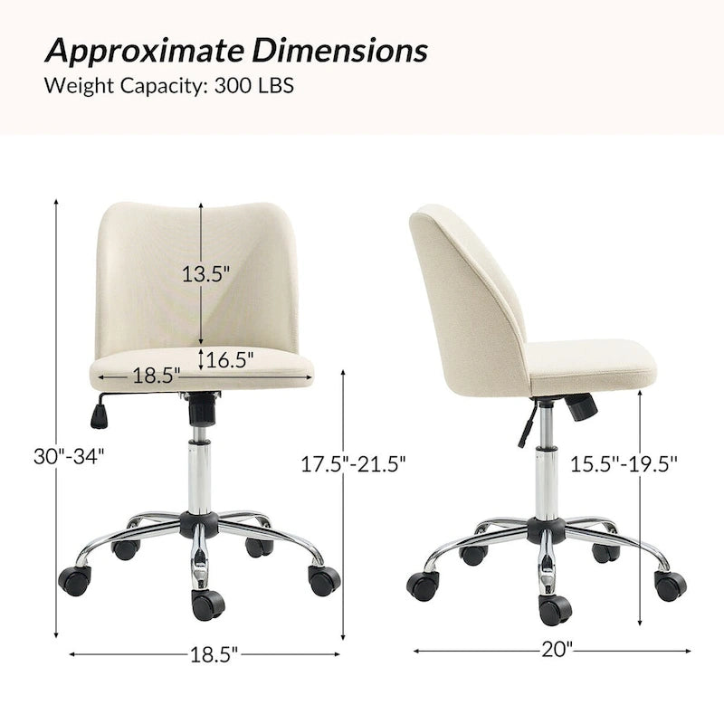 Sedia da ufficio senza braccioli grigia/marrone chiaro/avorio/senape/beige con ruote, regolabile in altezza, per 1 persona