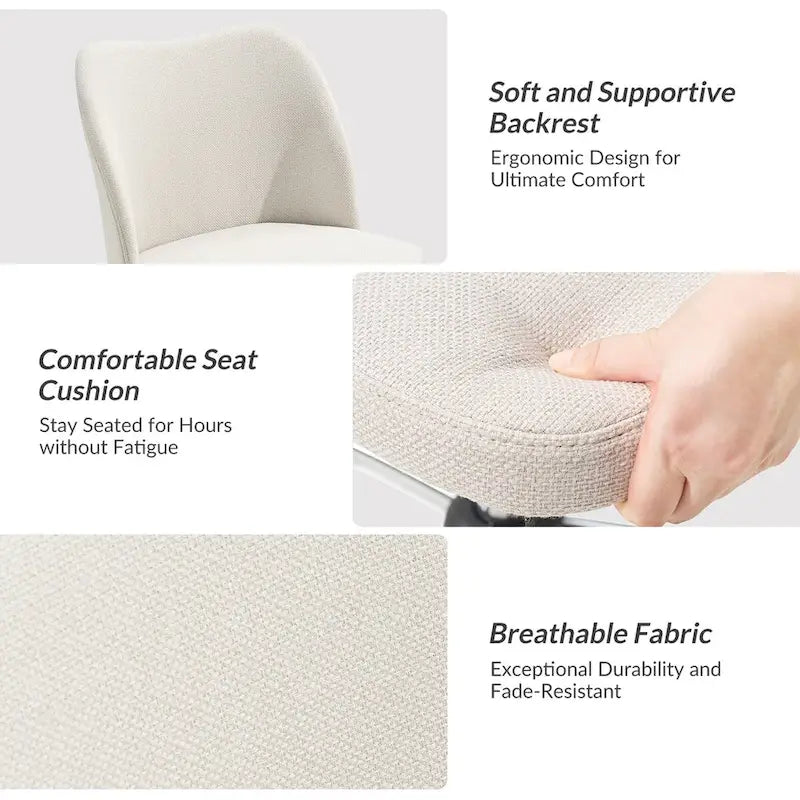 Sedia da ufficio senza braccioli grigia/marrone chiaro/avorio/senape/beige con ruote, regolabile in altezza, per 1 persona