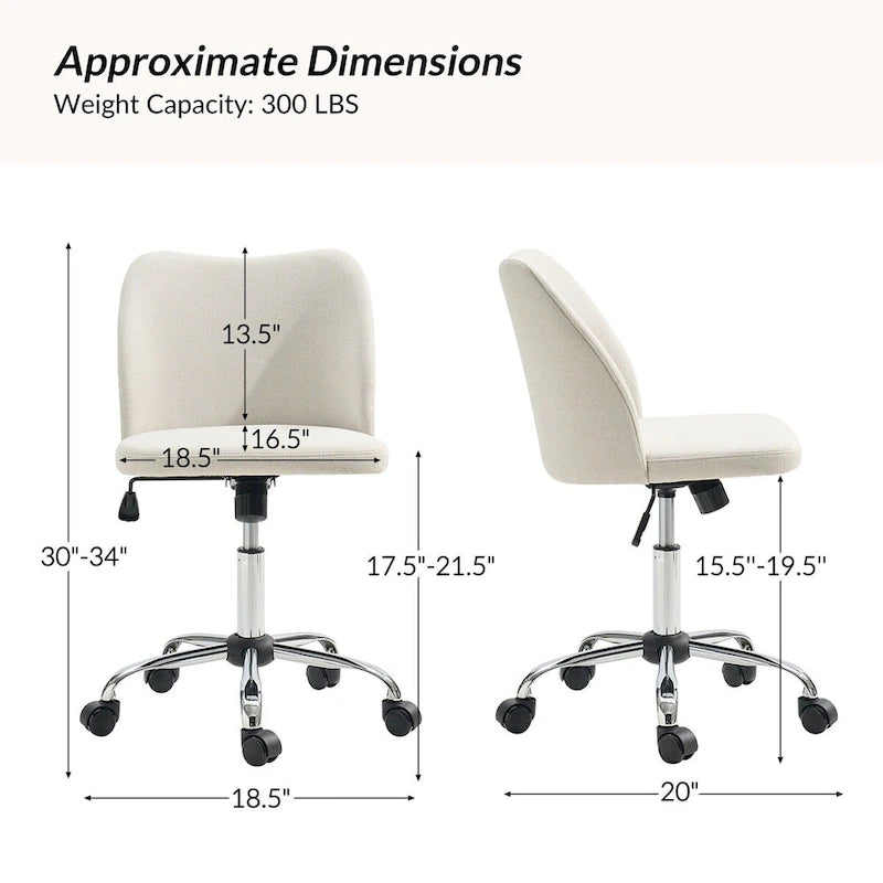 Sedia da ufficio senza braccioli grigia/marrone chiaro/avorio/senape/beige con ruote, regolabile in altezza, per 1 persona