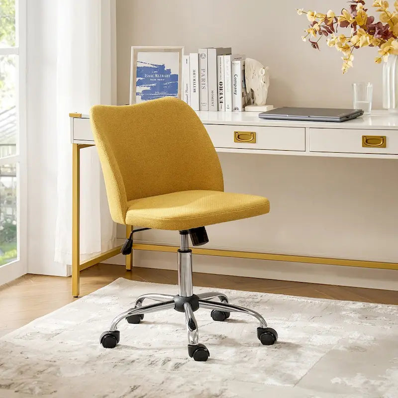 Sedia da ufficio senza braccioli grigia/marrone chiaro/avorio/senape/beige con ruote, regolabile in altezza, per 1 persona
