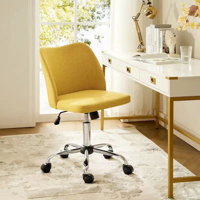 Sedia da ufficio senza braccioli grigia/marrone chiaro/avorio/senape/beige con ruote, regolabile in altezza, per 1 persona