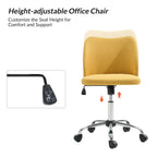 Sedia da ufficio senza braccioli grigia/marrone chiaro/avorio/senape/beige con ruote, regolabile in altezza, per 1 persona