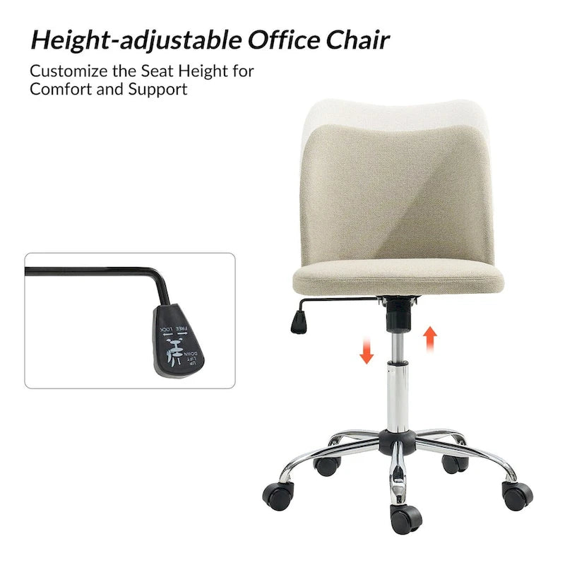 Sedia da ufficio senza braccioli grigia/marrone chiaro/avorio/senape/beige con ruote, regolabile in altezza, per 1 persona