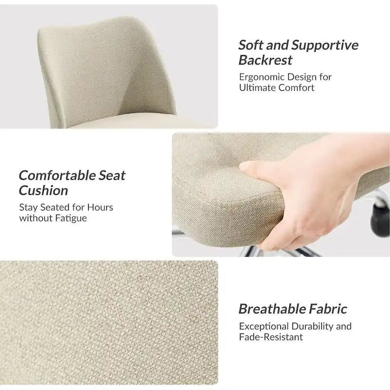 Sedia da ufficio senza braccioli grigia/marrone chiaro/avorio/senape/beige con ruote, regolabile in altezza, per 1 persona