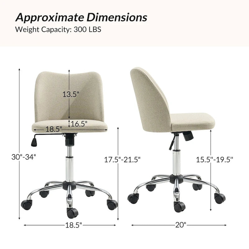 Sedia da ufficio senza braccioli grigia/marrone chiaro/avorio/senape/beige con ruote, regolabile in altezza, per 1 persona