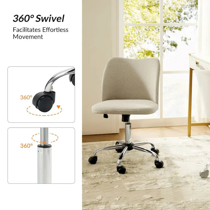 Sedia da ufficio senza braccioli grigia/marrone chiaro/avorio/senape/beige con ruote, regolabile in altezza, per 1 persona